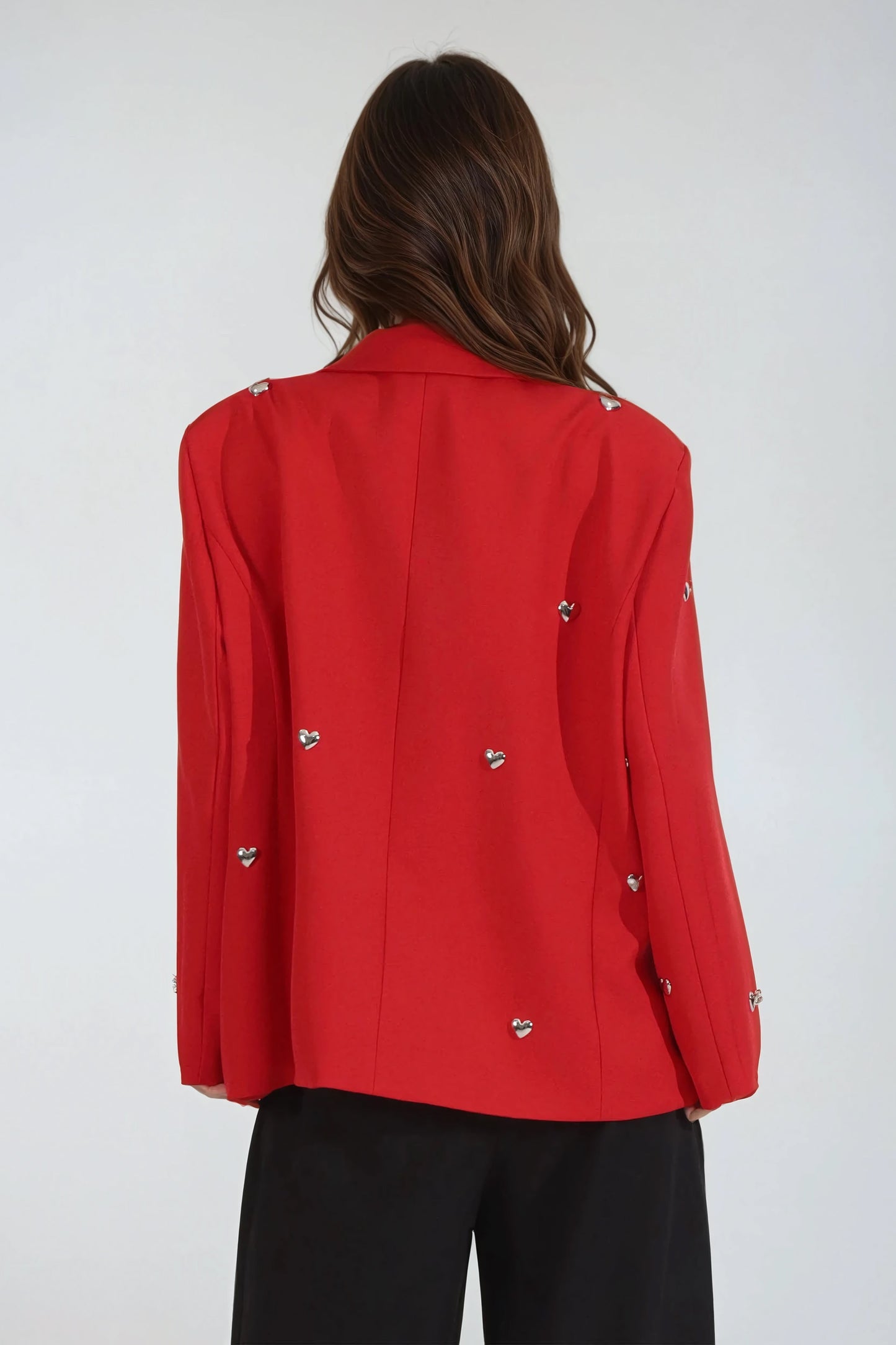 Oversized Blazer with Heart Embellishments - Red
