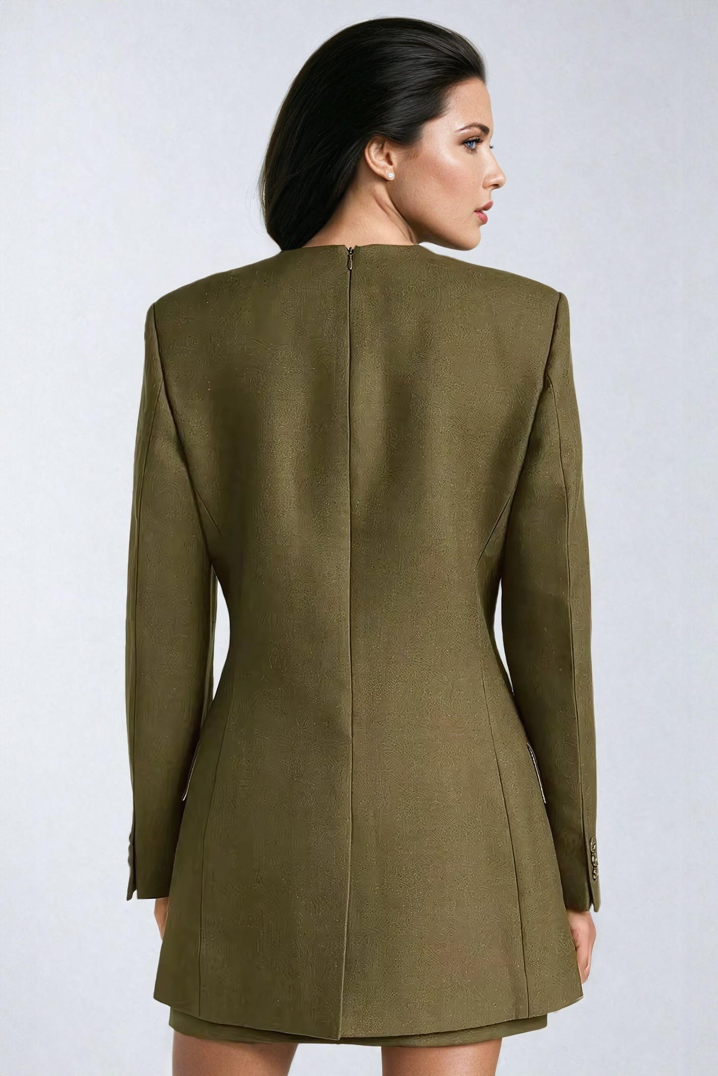 Asymmetric Belted Blazer with Layered Design - Green