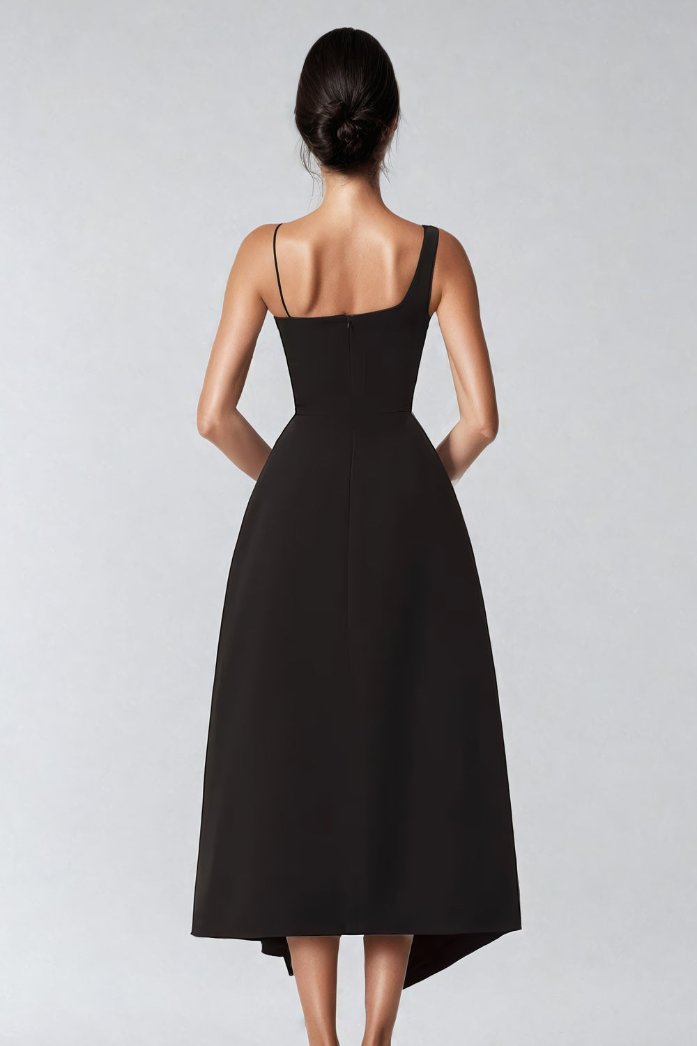 Asymmetrical Midi Dress with Cloack - Black
