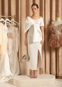 Asymmetrical Bow Detail Maxi Dress - White