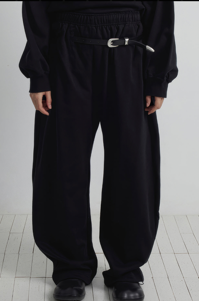 Wide-Leg Sweatpants with Belt Accent - Black