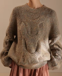 Cable-Knit Oversized Sweater - Gray