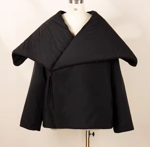 Quilted Coat with Oversized Collar - Black