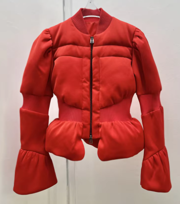 Quilted Jacket with Flared Sleeves - Red