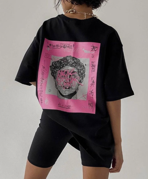 Graphic Print Oversized T-shirt - Black