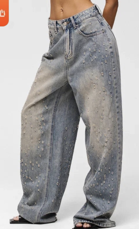 Distressed Wide-Leg Jeans - Blue