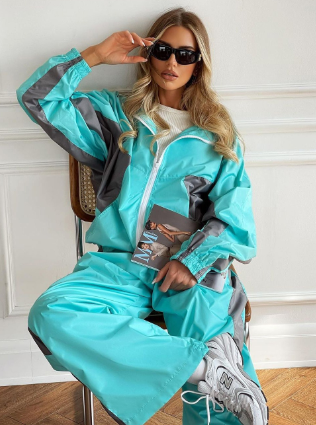 Two-Piece Set with Zip-Front Jacket and Elastic Waist Trousers - Green