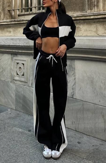 Zip-Front Jacket and High-Waist Trousers Co-Ord Set - Black