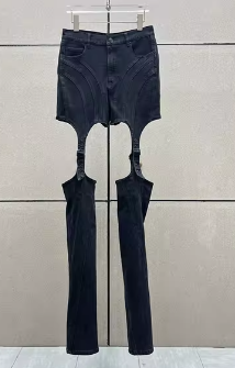 Cut-Out High-Waisted Slim Jeans with Sculpted Leg Accents - Black