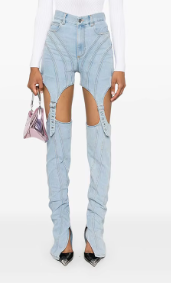Cut-Out High-Waisted Slim Jeans with Sculpted Leg Accents - Blue