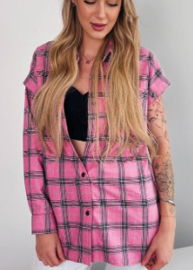 Shirt with Detachable Sleeves and Snap Button Design - Pink