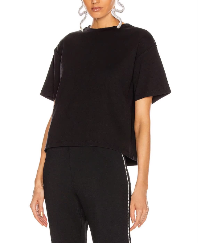 Short-Sleeve Cutout Heart Back T-Shirt with Embellished Trim - Black