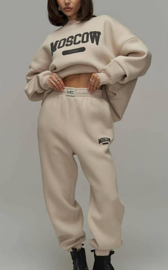 Two-Piece Set with Oversized Sweatshirt and Sweatpants - Beige