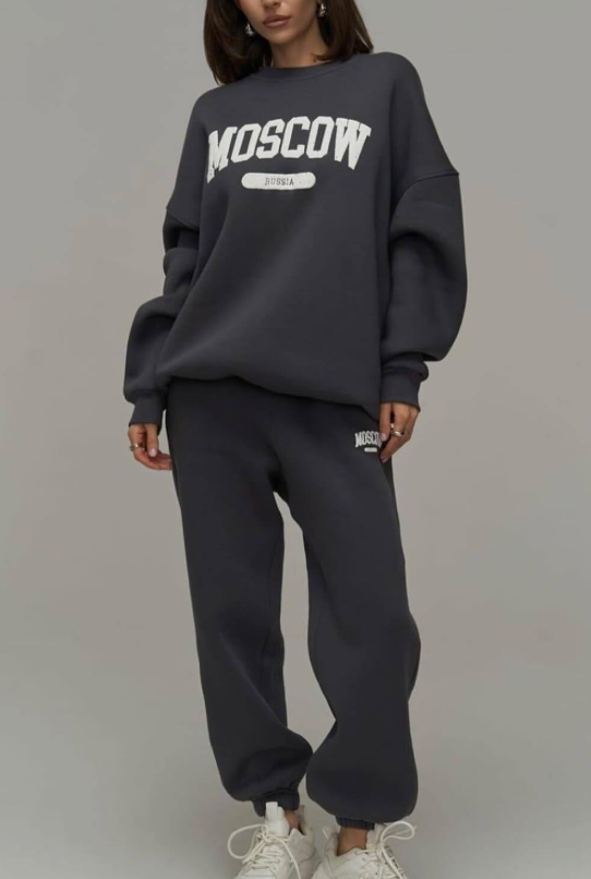 Two-Piece Set with Oversized Sweatshirt and Sweatpants - Dark Gray