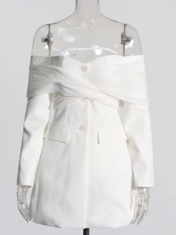 Off-Shoulder Blazer-Style Mini Dress - White