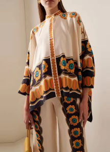 Two-Piece Set with Printed Cape Top and Wide-Leg Pants - Yellow