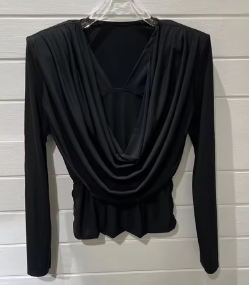 Draped Long Sleeve Top - Black