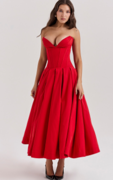 Strapless Sweetheart Neckline Maxi Dress - Red