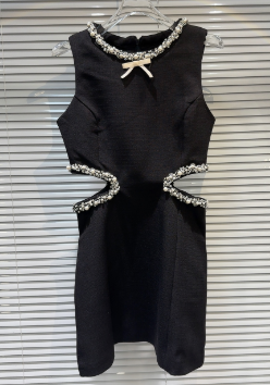 Cutout Pearl Embellished Midi Dress - Black