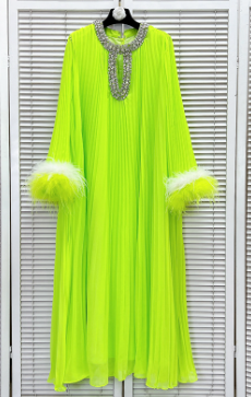 Feather Sleeve Details Maxi Dress - Green