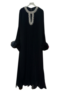 Feather Sleeve Details Maxi Dress - Black