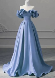Off-Shoulder Ruffle Sleeves Maxi Dress - Blue