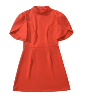 Mini Dress with Structured Sleeves and Open-Back Bow Detail - Red