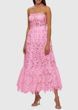 Two-Piece Set with Lace Tube Top and Midi Skirt - Pink