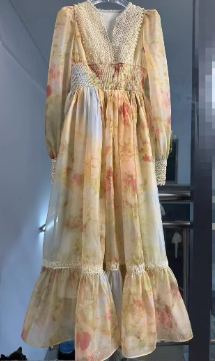 V-Neckline Ruffled Mini Dress - Yellow