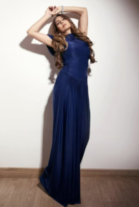 Draped One-Shoulder Maxi Dress - Blue