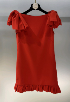 Off-Shoulder Mini Dress with Puff Sleeves - Red