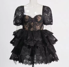 Off-Shoulder Ruffled Corset Mini Dress - Black
