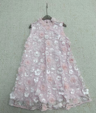 Sleeveless Mini Dress with 3D Floral Details - Pink