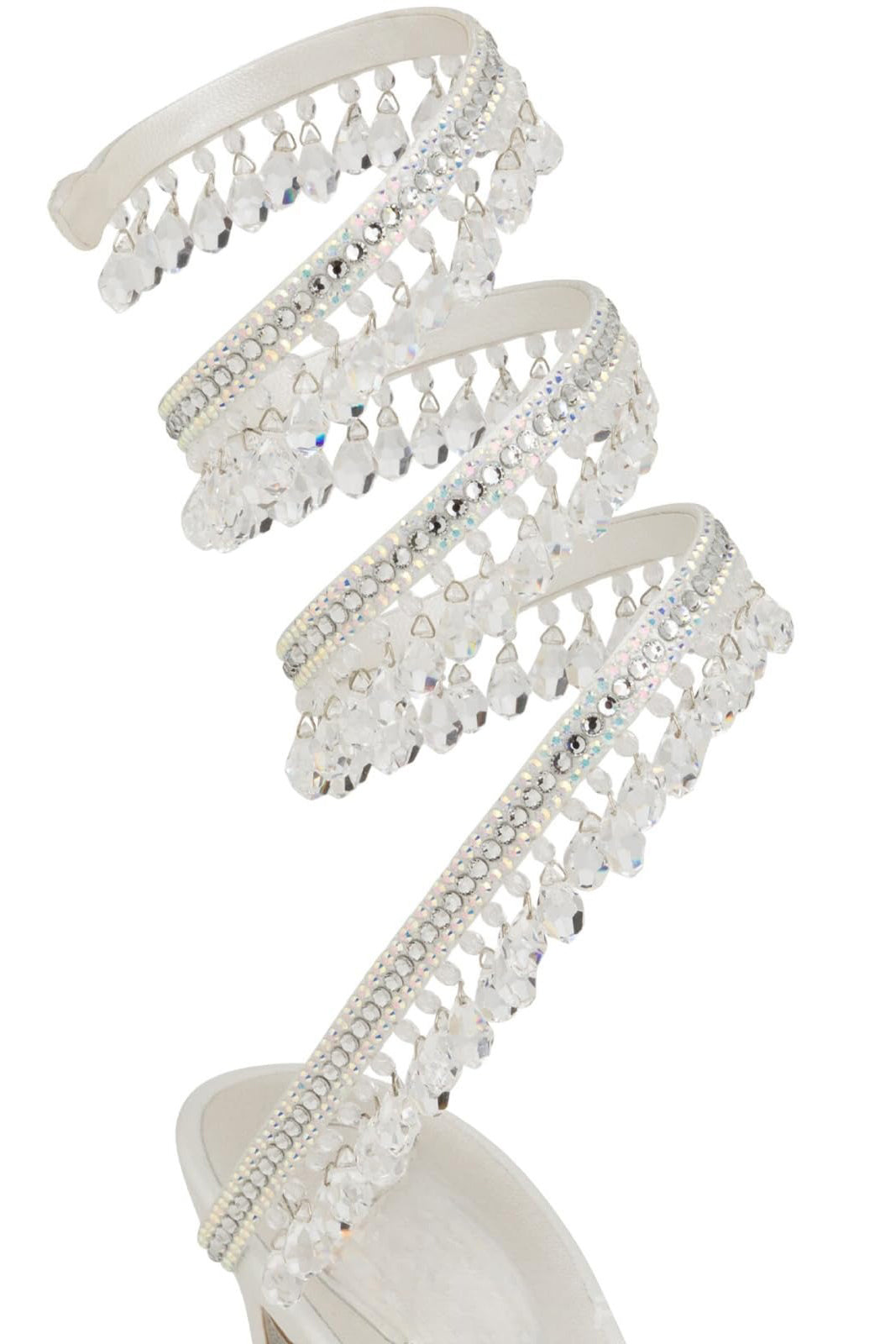 Beaded Wrap Strap High Heel Sandals - White