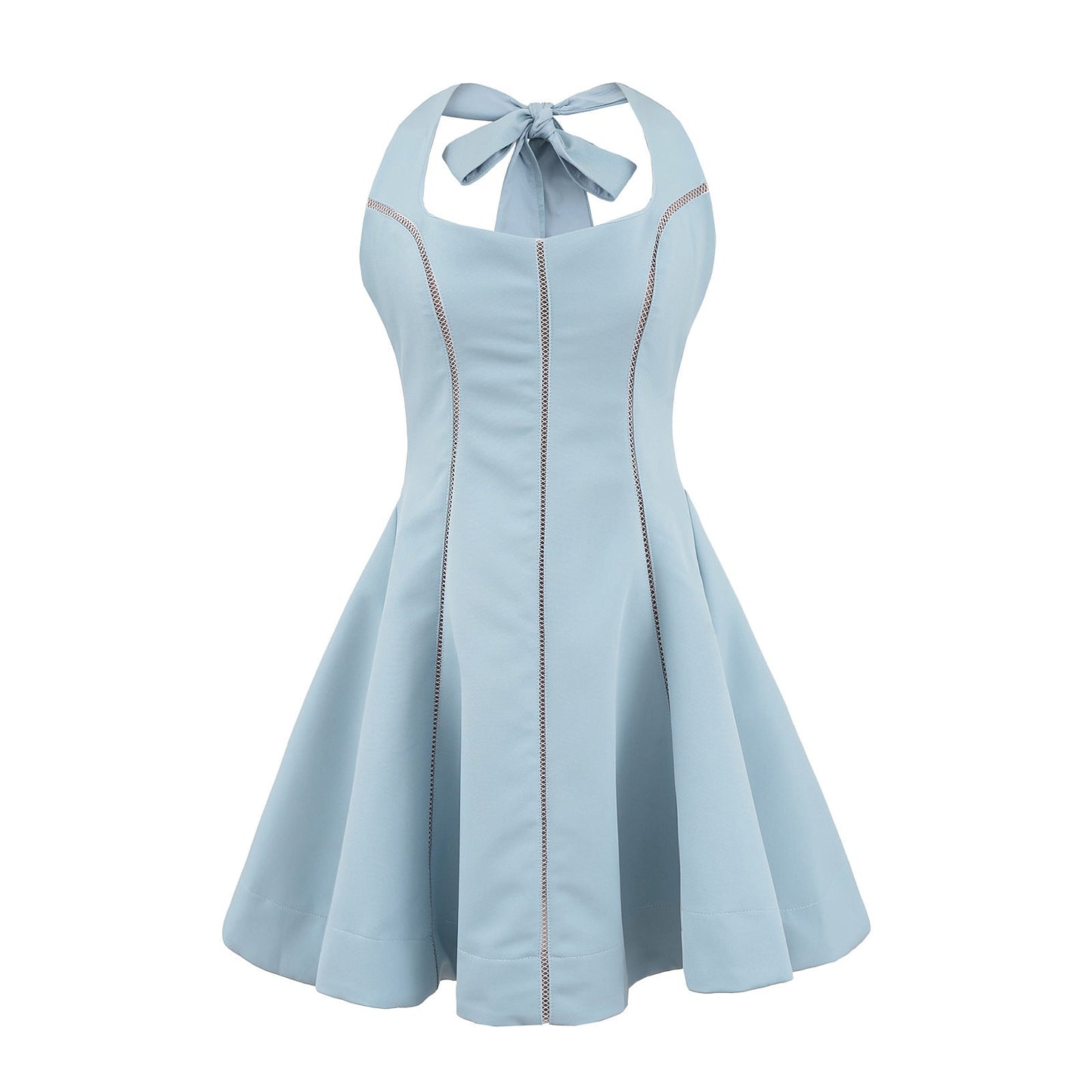 Halter Mini Dress with Flared Hem - Blue