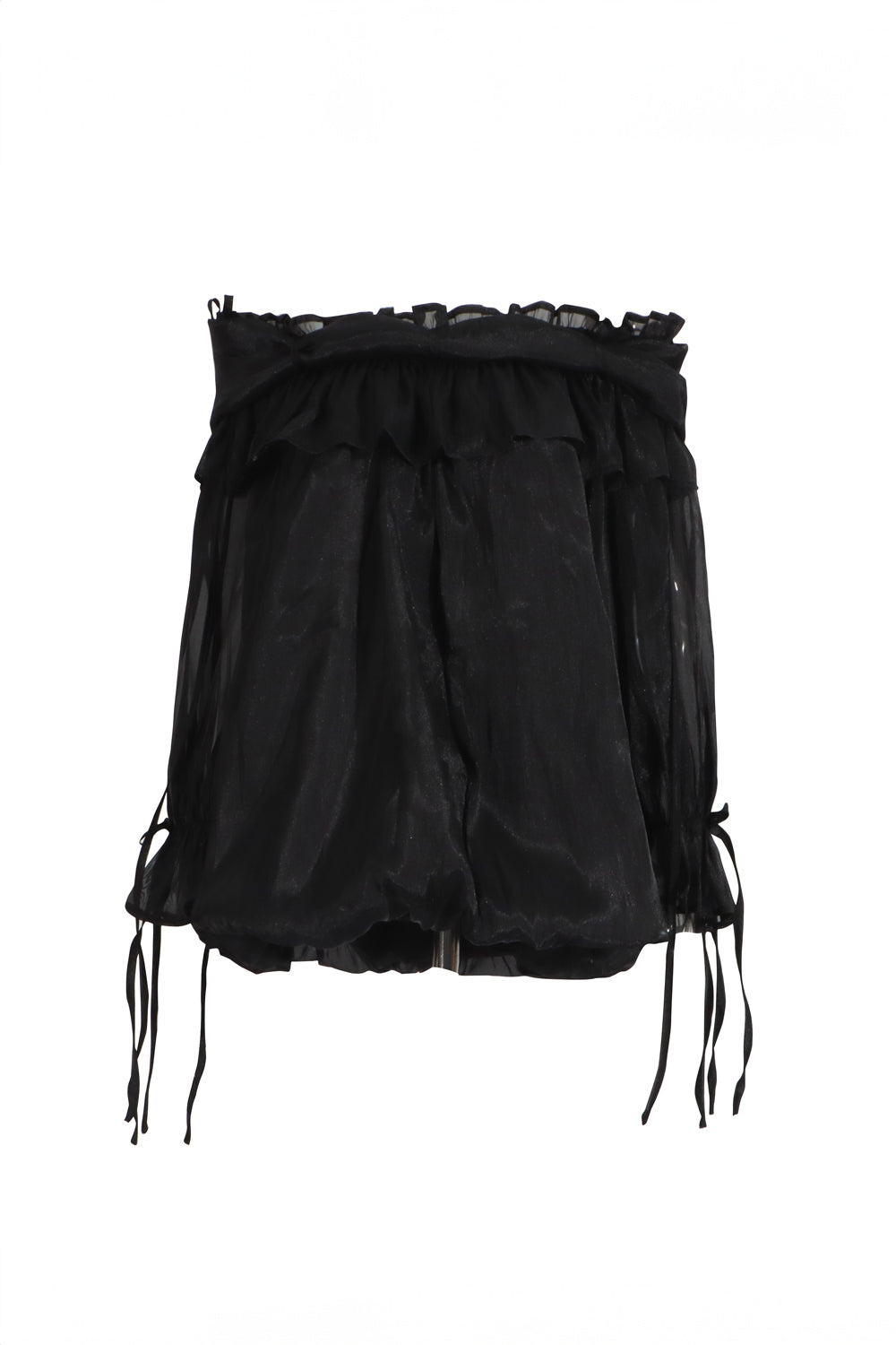 Off-Shoulder Ruffle Trim Top - Black