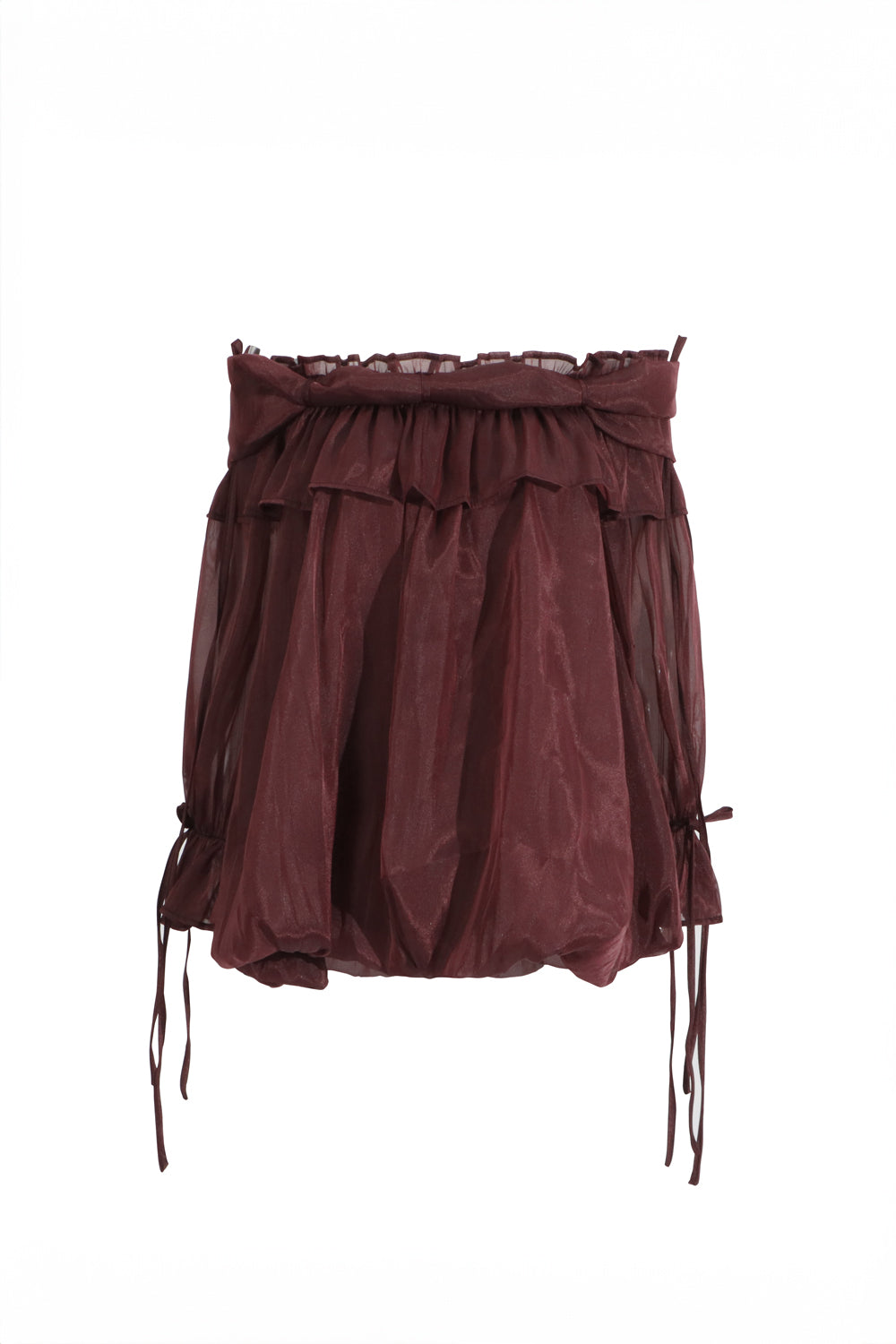 Off-Shoulder Ruffle Trim Top - Burgundy