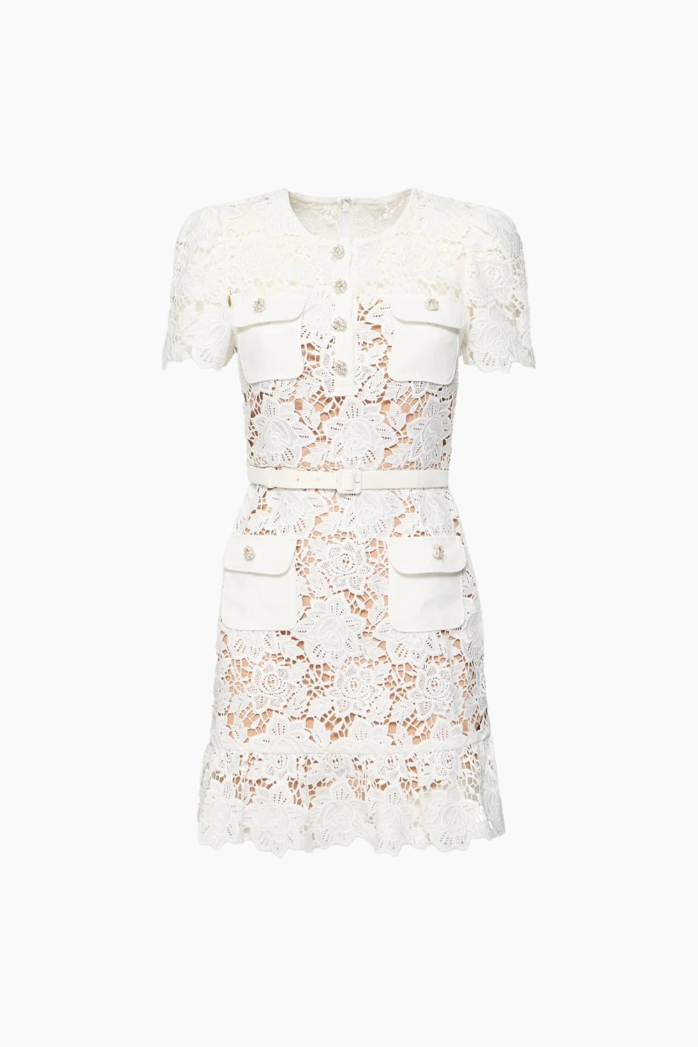Lace Mini Dress with Pocket Details - White