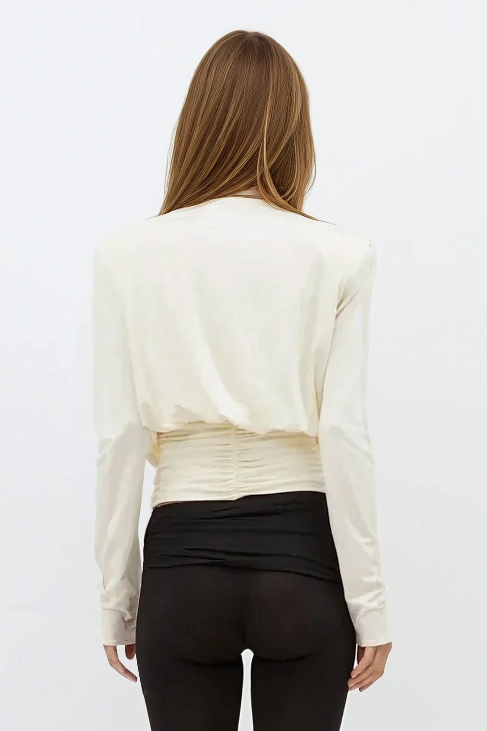 Draped Long Sleeve Top - Beige