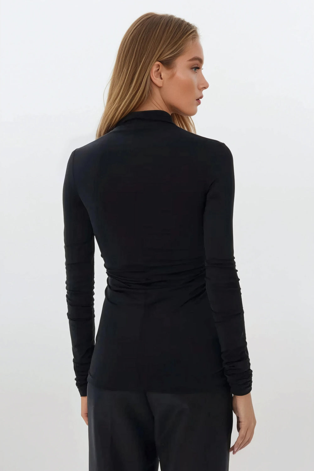 Open Front Ruched Top - Black