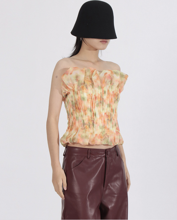 Pleated Strapless Top - Black
