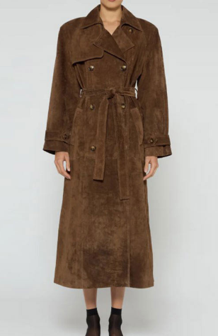 Double-Breasted Trench Coat with Waist Belt - Brown