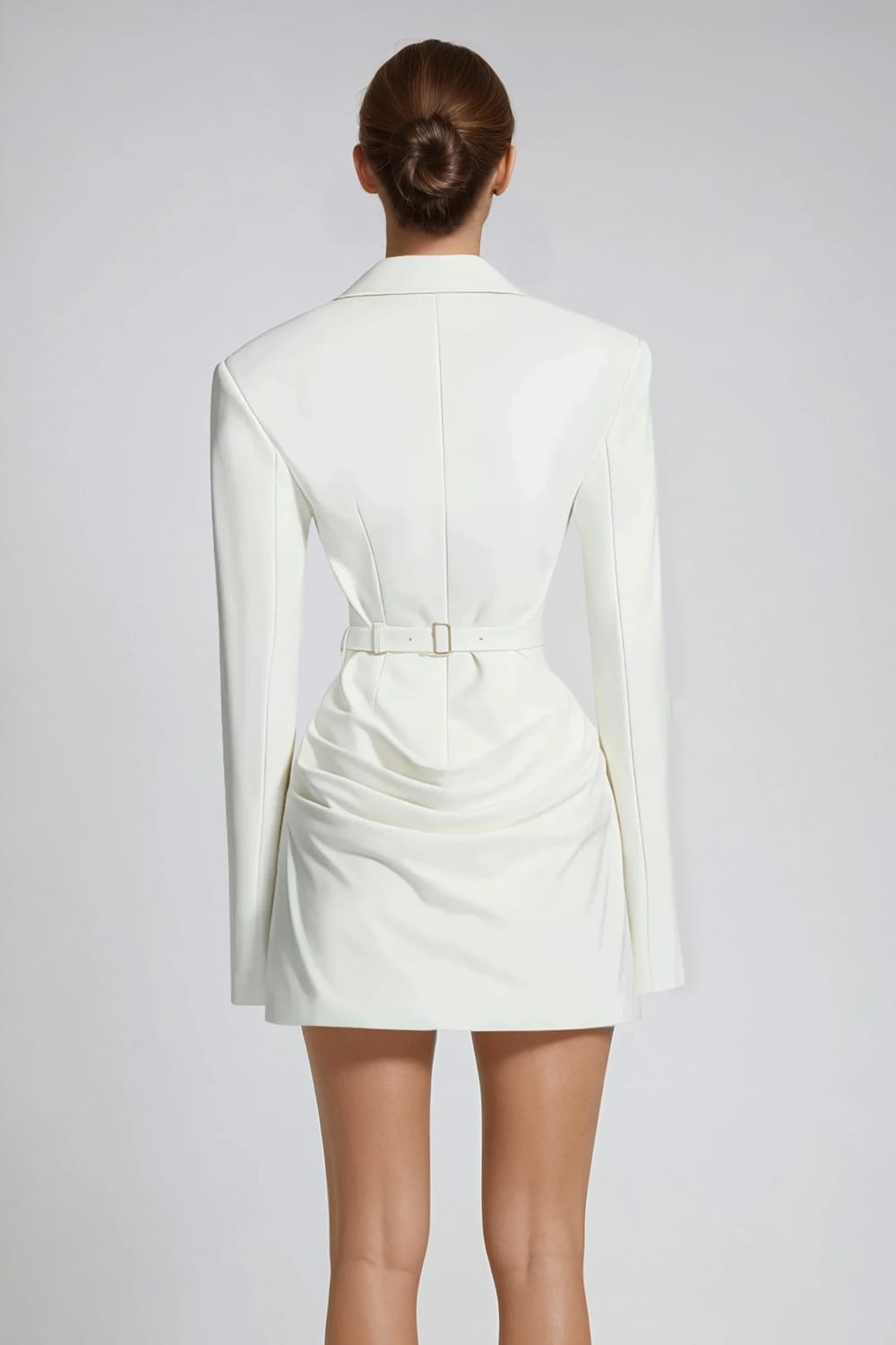 Deep V-Neckline Blazer Style Mini Dress - White