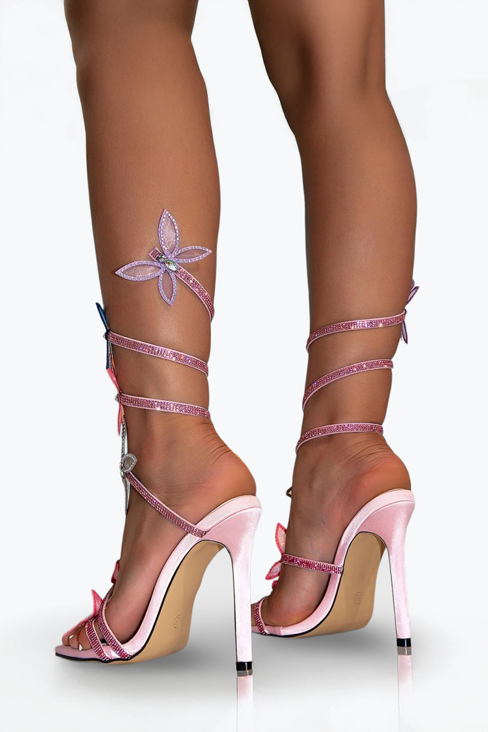 Stiletto Heels with Multi-Butterfly Straps - Pink