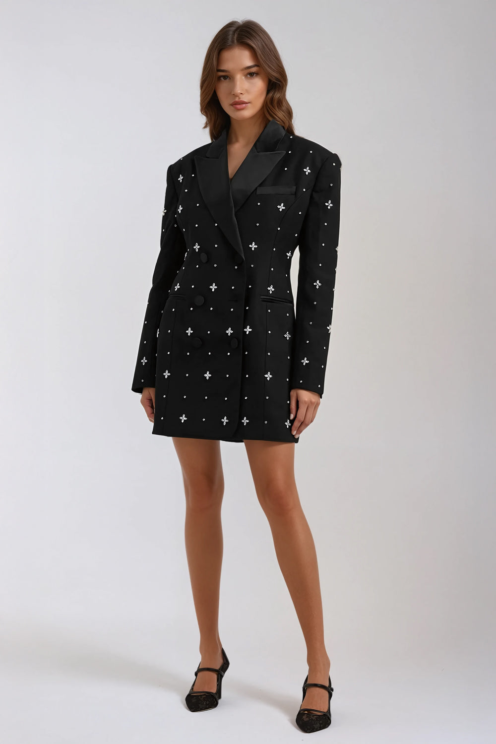 Embellished Blazer-Style Mini Dress - Black