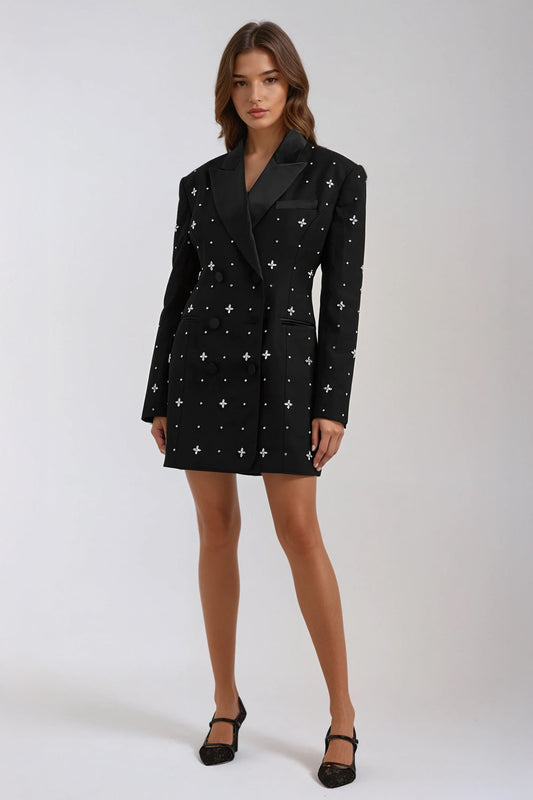 Embellished Blazer-Style Mini Dress - Black