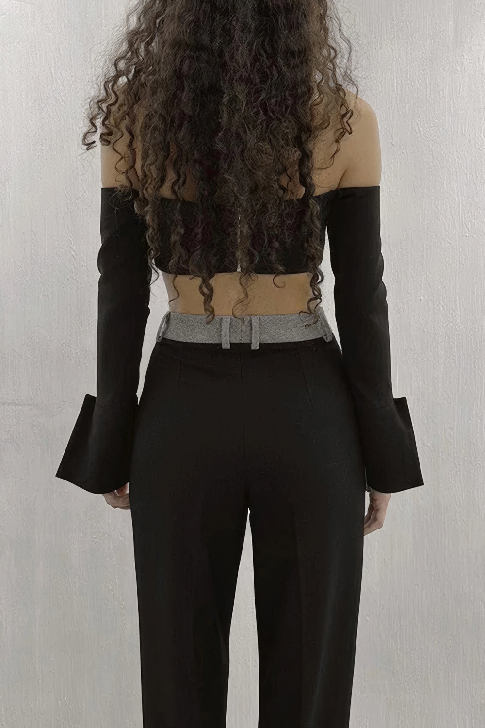 Two-Piece Set with Off-Shoulder Top and Tailored Wide-Leg Trousers