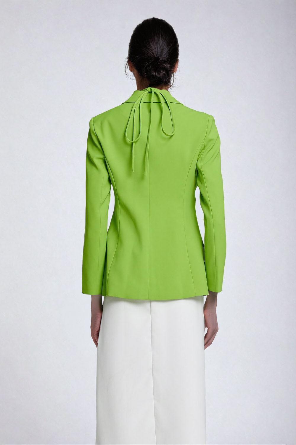 Tie-Front Blazer with Lapel Collar - Green