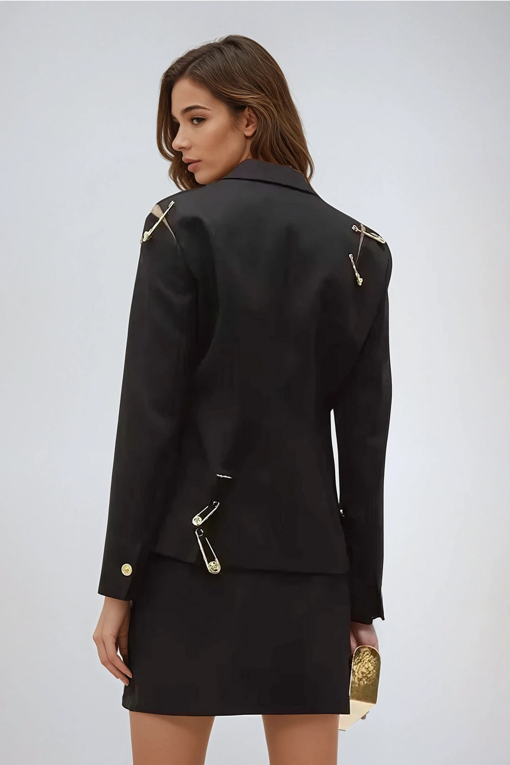 Safety Pin Detail Fitted Blazer - Black