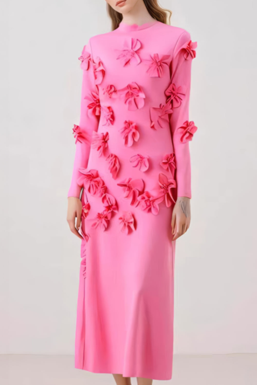 3D Floral Embellished Maxi Dress with Bow Accent